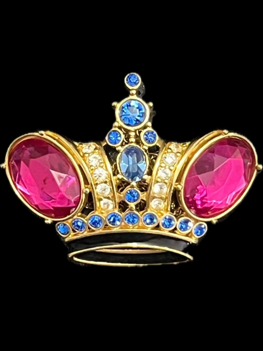 Alana Stewart Royal vintage pink blue crystal queen crown gold pendant slide HSN